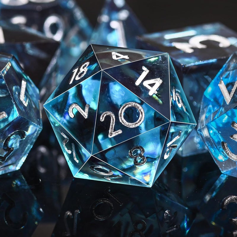 AUSTOR 7-Die DND Dice Set Handmade Sharp Edge Polyhedral Dice for Dungeons and Dragons D&D RPG MTG Table Games (Blue & Black, Silver) - Image 5